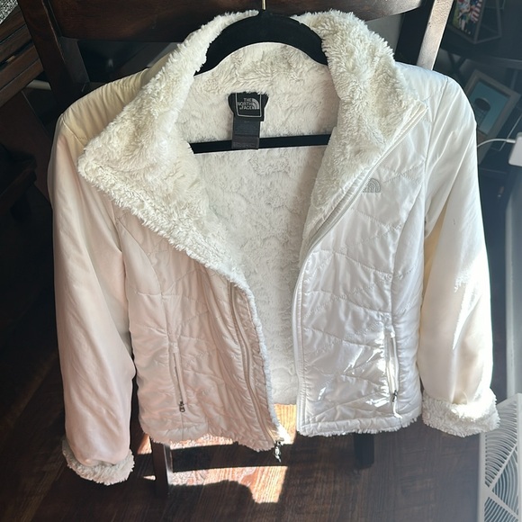 North Face Womens Mossbud Fleece Reversible Wind Resistant Full Zip Jacket White - Picture 8 of 13